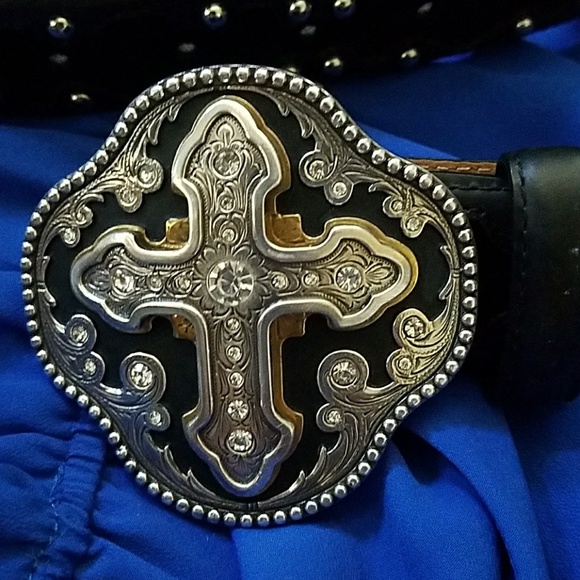Justin Boots leather cross belt silver rhinestone western country boho bling main image 4